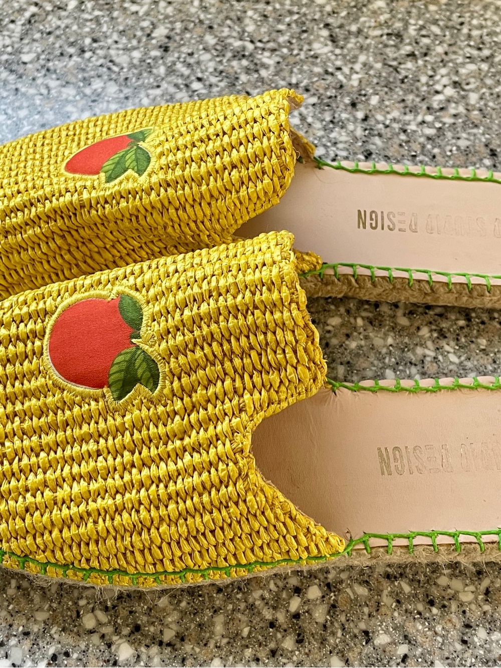 Women’s Yellow Woven Orange Espadrille Mules  Leo Studio Design size US 9 EU 40
